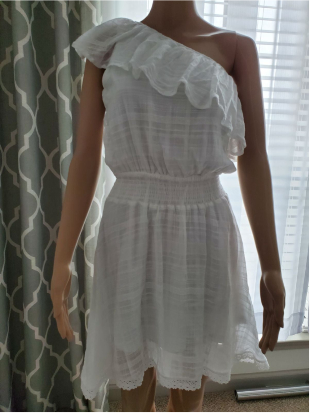 Women's White One-Shoulder Ruffle Mini Dress Size S NWOT